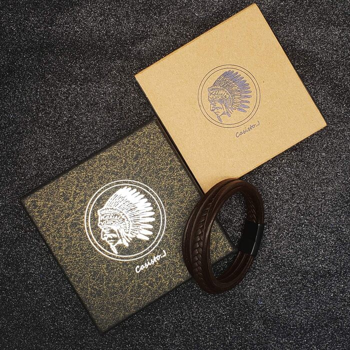 Чоловічий шкіряний браслет Casisto.J з нержавіючою сталлю, гравіювання, чорний, плетений, з магнітною застібкою, 18 см, коричневий, індивідуальний дизайн