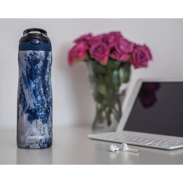 Contigo Ashland Chill Autospout Water Bottle with Straw, Stainless Steel Water Bottle, Leak-Proof, Insulated Bottle for Sports, Cycling, Hiking, 590 ml, (Cloudburst)