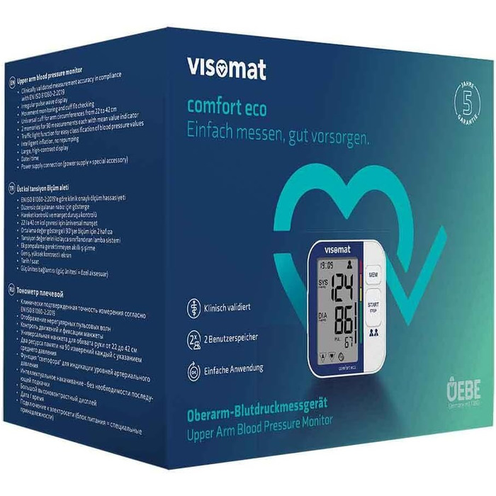 Високоточний тонометр Visomat Comfort eco для вимірювання артеріального тиску на плечі, велика манжета до 52 см, 800 г