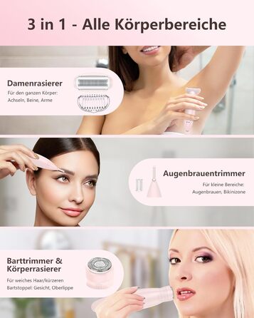 Електричний жіночий триммер 3-в-1 для тіла, обличчя, Bikinizone та ніг. Вологостійкий, USB-зарядка, білий (рожевий)
