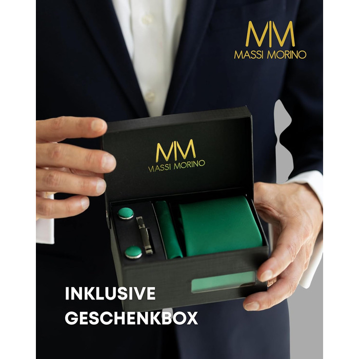 Набір краваток Massi Morino для чоловіків з нагрудним хустинкою, краватковою голкою та запонками - ідеальний подарунок на весілля, зелений, універсальний розмір