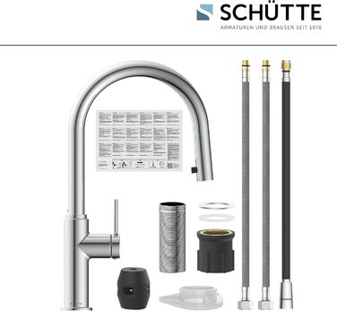 Кухонний змішувач SCHÜTTE 79562 Blackpool з висувною лійкою, поворотний на 360°, з однорідним керуванням, для мийки, хром
