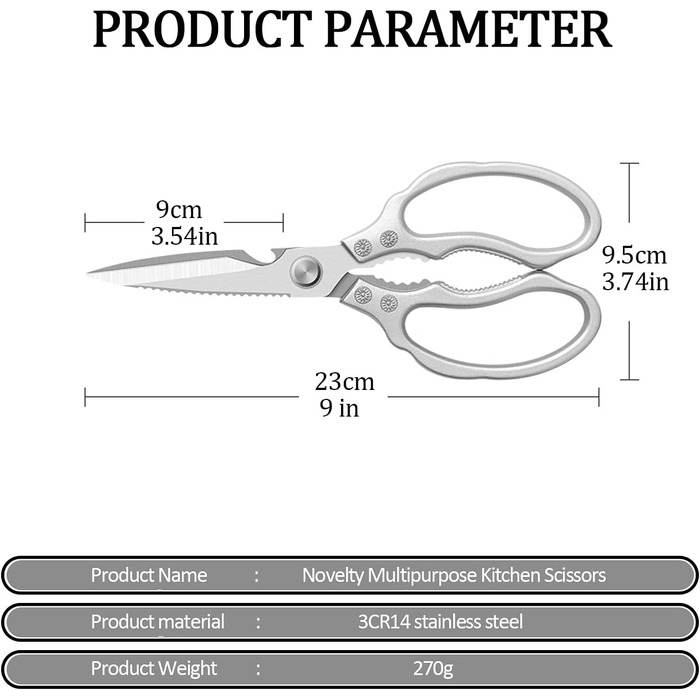Ніж-ножиці кухонні з нержавіючої сталі, універсальні, з відкривачем для пляшок, для птиці, риби, м'яса, зелені, горіхів, миються в посудомийній машині, сріблясті