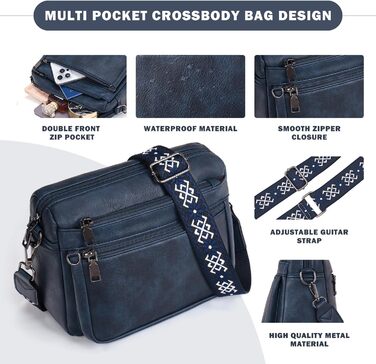 Сумка жіноча через плече MUIIKOLA середнього розміру шкіряна темно-синього кольору з широким м'яким ременем