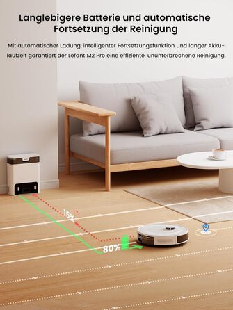 Робот-пилосос LEFANT M2 Pro з потужністю 6000 Па, автоматичною витяжкою сміття, лазерною навігацією та картографією, індивідуальним прибиранням, уникненням перешкод PSD, ідеальний для видалення шерсті тварин, білий