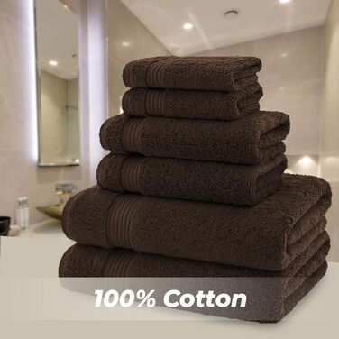 Набір махрових рушників American Bath Towels з 100% бавовни, ультрам'який та гігроскопічний комплект для ванної кімнати (6 предметів: 2 великі, 2 середні, 2 маленькі), коричневий, XL