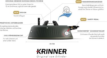 KRINNER® X-Series Christmas Tree Stand X-260 New Christmas Tree Stand incl. Foot Pedal and 3.5 Liter Water Tank for Tree Height up to 2.6m Made IN Germany 94325