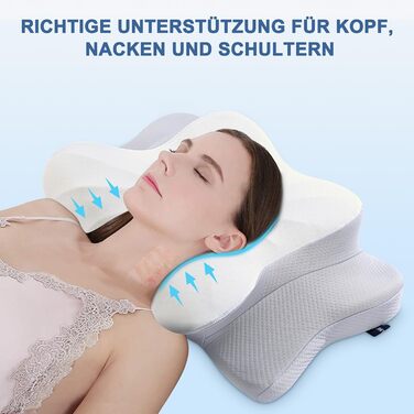 Подушка для шиї DONAMA з піни Memory Foam, ергономічна, з підлокітниками, охолоджуюча, сіра 63x38x14 см
