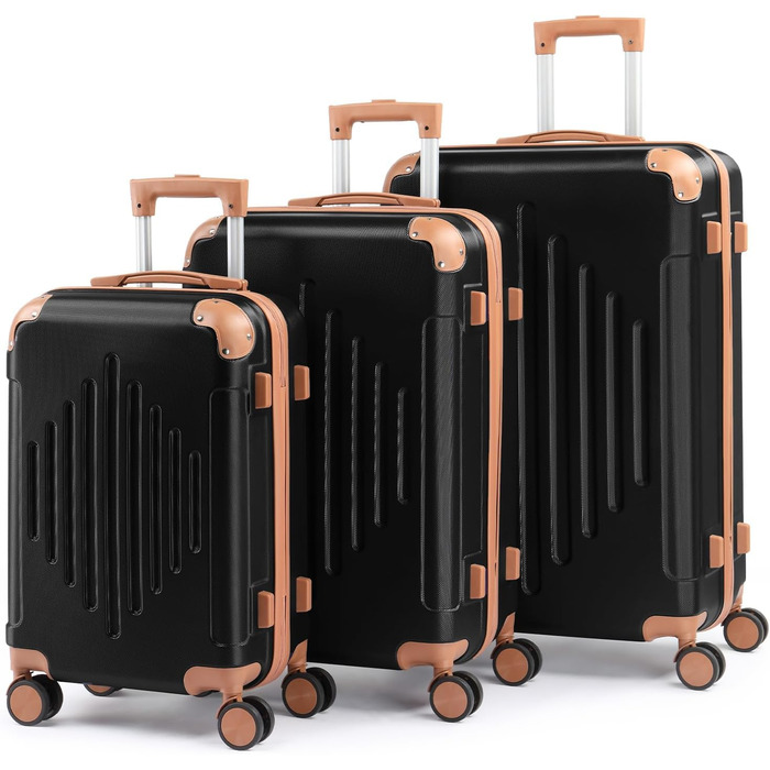 Набір валіз LEADZM 3 шт. з захистом кутів, ABS, телескопічний ручка, ручна поклажа, контрастне забарвлення (кремово-білий)