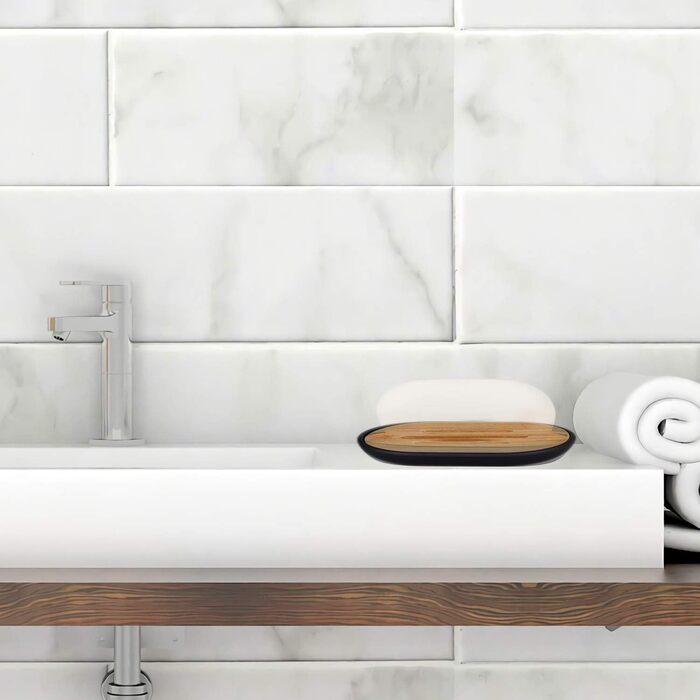 Набір для ванної кімнати MisFox з бамбука (6 предметів): диспенсер для лосьйону, сміттєвий бак, тримач для зубних щіток, стаканчик для зубної пасти, щітка для унітазу, мильниця. Чорний колір.