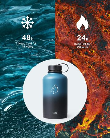 Insulated water bottle, 2 l, stainless steel, with straw lid and flex seal, keeps cold for 48 hours, hot for 24 hours, double-walled, wide opening, BPA-free, leak-proof, Indigo Crush