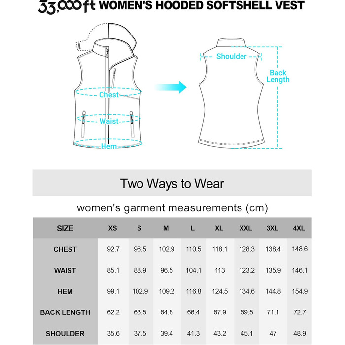 Жіночий софтшеллова жилетка 33000ft з капюшоном, флісовою підкладкою, водонепроникна та вітрозахисна спортивна жилетка з 5 кишенями для їзди на конях, бігу, походів, XXL, чорний