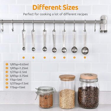 Набір мірних ложок U-Taste з нержавіючої сталі (7 шт.) - для випічки, сухих інгредієнтів та рідини, безпечний для миття в посудомийній машині