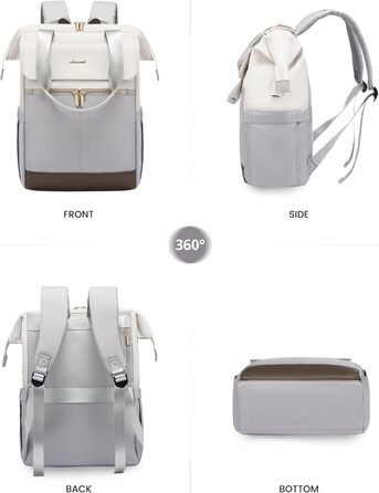 Стильний рюкзак LOVEVOOK для жінок: місткий, водонепроникний, для ноутбука 15.6/17.3 дюймів, ідеальний для роботи, навчання, подорожей (бежевий & світло-сірий)