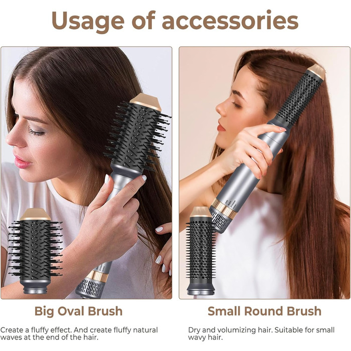 UKLISS Airstyler Pro 7-в-1: професійний фен-щітка з іонізацією, 1400 Вт, для укладання, створення локонів та випрямлення волосся (сірий)