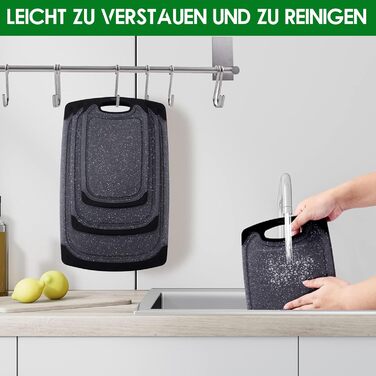 Набір дощок для нарізання з пластику з імітацією мармуру, з жолобками для соку та неслизькими ручками, 3 шт., BPA-Free, мармур, професійні, придатні для миття в посудомийній машині