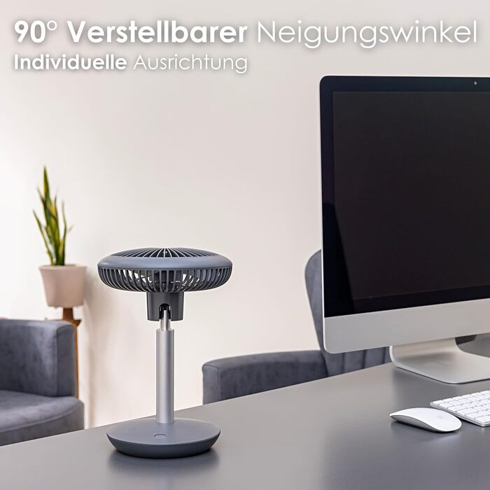 Безшумний настільний вентилятор Zilan | Акумулятор 4000 mAh | Регульований кут 90° | 4 швидкості | 15 годин роботи без дроту | Allegra Anthrazit