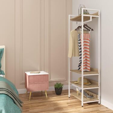 WOLTU Clothes Rack with Shelf, Open Wardrobe with Shoe Shelf, Coat Rack for Bedroom, Wood and Steel