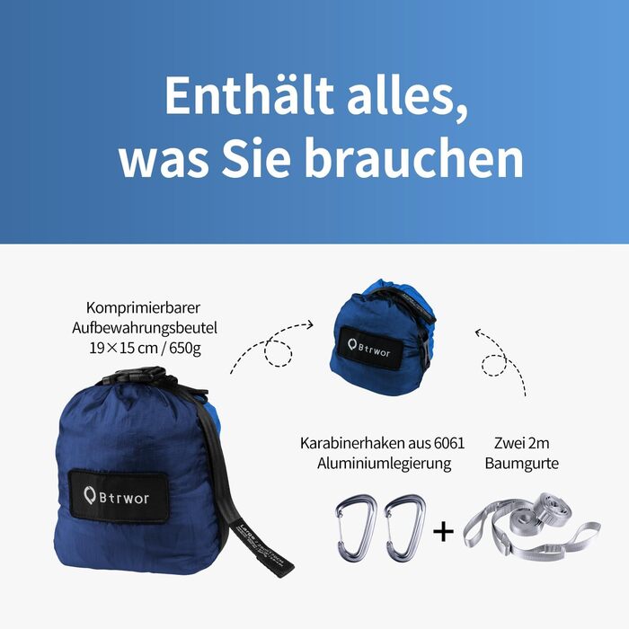 Гамак для відпочинку на відкритому повітрі на 2 особи | 300 кг | Гамак-сітка з комплектом кріплення | Ніylon, для кемпінгу та подорожей | 290x170 см (темно-синій)