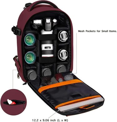 MOSISO Рюкзак для камери, фотосумка для DSLR/SLR/беззеркальних камер, з підкладкою, ударостійкий, модульні вставки, тримач для штатива, сумісний з Canon, Nikon, Sony (Вишневий)