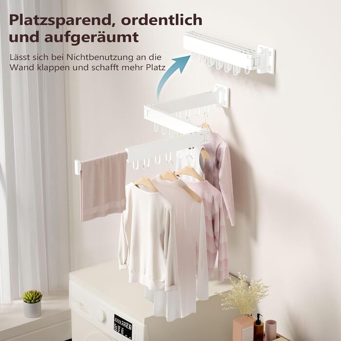 Настінна сушарка для білизни JAUREE: розкладна, трисекційна, з 18 гачками, для дому та вулиці, біла