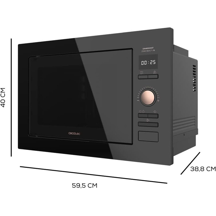 Вбудована мікрохвильова піч Cecotec GrandHeat 2590 BlackRose, 25 л, 900 Вт, з грилем