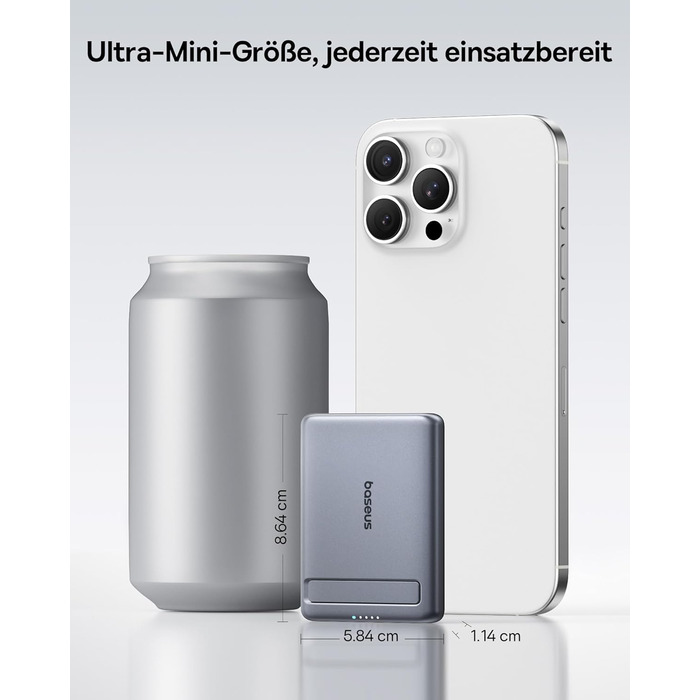 Power Bank Baseus Mini MagSafe 5000mAh з MagSafe, PD 20W, Qi2, сірий колір