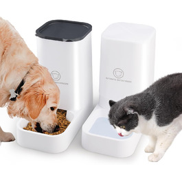 Автоматичний годівниця для котів, 2.1 кг, годівниця та диспенсер води для собак 3.8 л, без електромережі, без PBA, для подорожей, білий