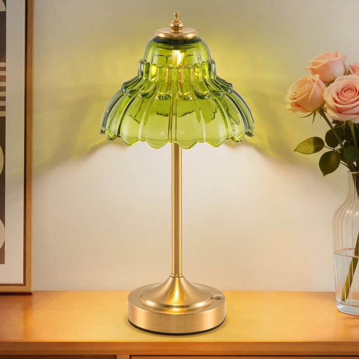 Ретро настільна лампа бездротова, акумуляторна 6000mAh, з регулюванням кольору та яскравості, портативна LED лампа для вітальні, спальні, бару (зелена)