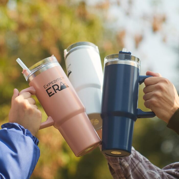 Термокружка з трубочкою 880 мл - ізольована термокружка з кришкою та ручкою, нержавіюча сталь, 30oz, Tumbler, для кави, подорожей, XXL (Блакитний)