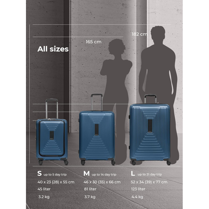 REDOLZ Trolley L+ (77 см) розширюваний | 52 x 34 x 77 см | 123-140 літрів | 4,4 кг | Dark Blue Metallic