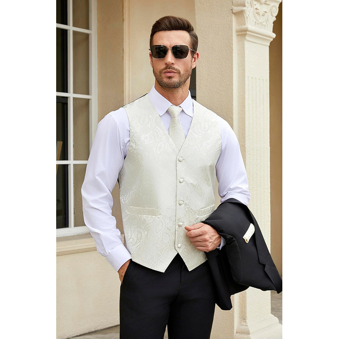 Краватка чоловіча квіткова, нагрудна хустка, кишеньковий хустинка HIDERN, жаккард, для весілля, бежева (XL)