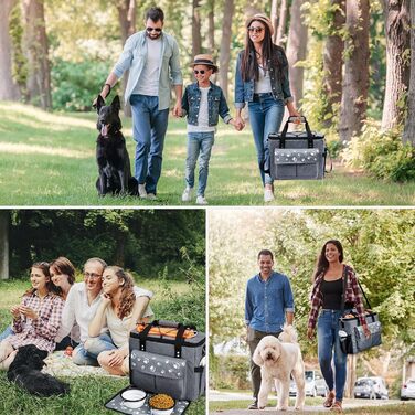 Сумка для собак у подорожі, схвалена авіакомпаніями, з контейнерами для корму та складними мисками (XL, сіра)