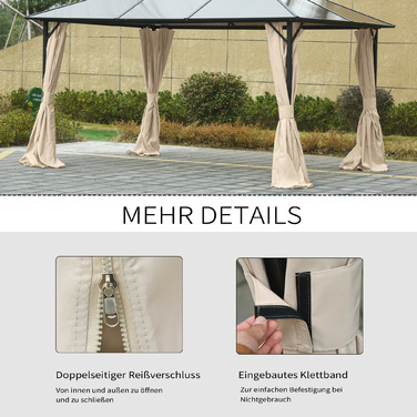 Outsunny Gazebo 3x4 m with 4 Side Panels, Polyester Party Tent in Beige, 352 x 205 cm, ideal for garden parties