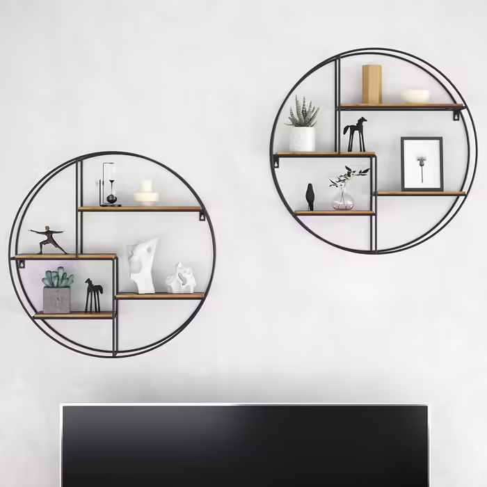 Vicco Wandregal Fyrk, Hanging Shelf, Rustic Oak/Black, 55 x 55 cm Round