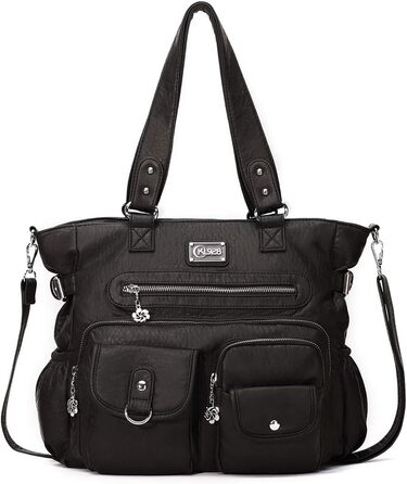 Сумка жіноча KL928 через плече, велика, чорна, PU шкіра, з багатьма відділеннями
