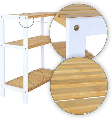 dibea Shoe Rack with 3 Shelves, Shoe Cabinet, Bathroom Shelf, Living Room Shelf, Standing Shelf, Bamboo Shelf, Bathroom Shelf, Bookshelf, Kitchen Shelf, 60x26x66 cm, natural/white