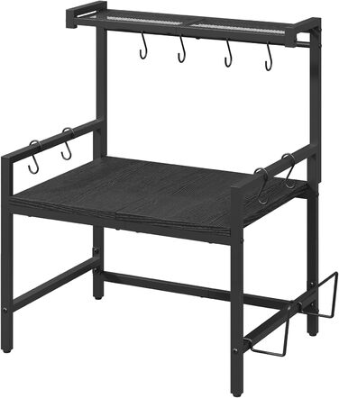 Поличка для мікрохвильової печі, кухонна поличка, 2 яруси, з підставкою для обробної дошки, органайзер з 8 гачками, чорний, ABRBN5301