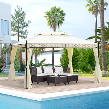 Outsunny Luxury Gazebo Garden Gazebo 3x4 m Cream, Party Tent Event Tent Garden Tent Pagoda for Garden & Terrace