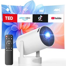 Портативний проєктор Mini Beamer з динаміком: 1080P/4K, WiFi 6, Bluetooth 5.0, автоматичне корегування трапецеїдальних спотворень, 220° обертання, для домашнього кінотеатру та використання на вулиці