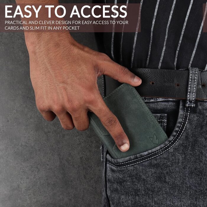 FOXHACKLE: Шкіряне картхолдер для жінок та чоловіків, RFID-захист, тонкий, мінімалістичний (Seattle Green)