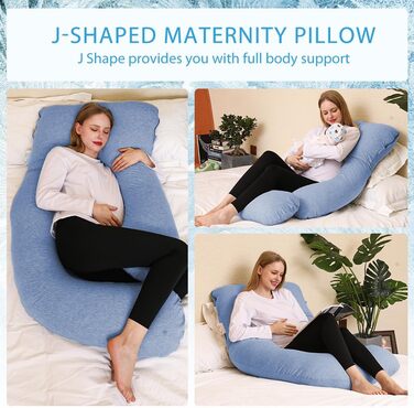 Подушка для вагітних Chilling Home J-подібної форми, подушка для тих, хто спить на боці, подушка для годування, велика подушка для підтримки, подушка для жінок та тих, хто спить на боці (Cooling Blue)