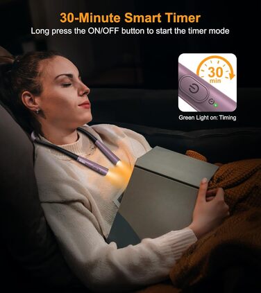 Настільна лампа Gritin для читання, на шию, з 4 кольорами та 5 рівнями яскравості - безступеневе регулювання, захист очей, акумулятор 80 годин, регульована рука, ергономічне світло для читання в ліжку/в'язання/рукоділля (нічне фіолетове)