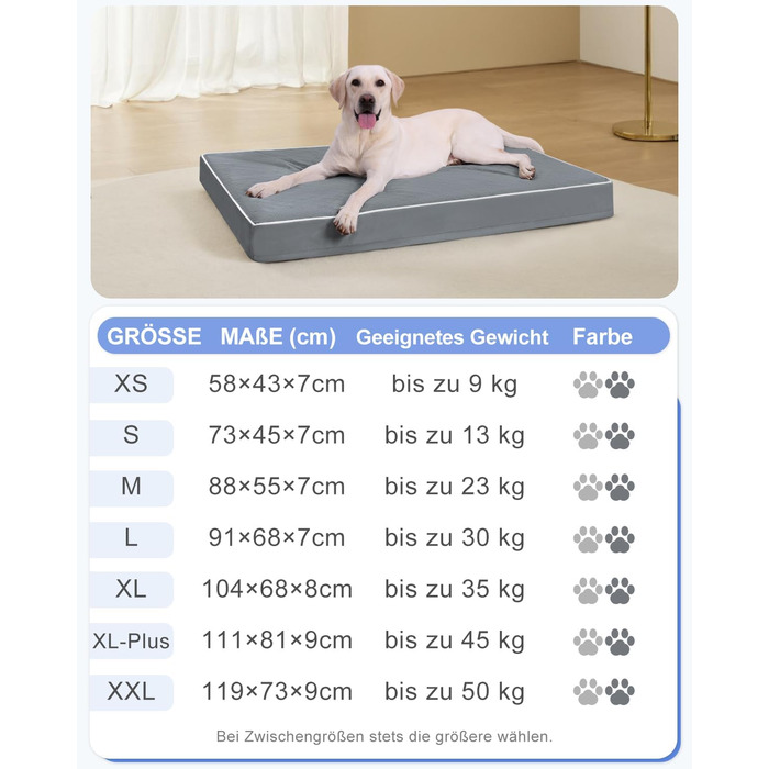 Ортопедичне ліжко для собак KSIIA, великі породи, 104x68x8 см, знімний килимок, легко миється, сірий колір