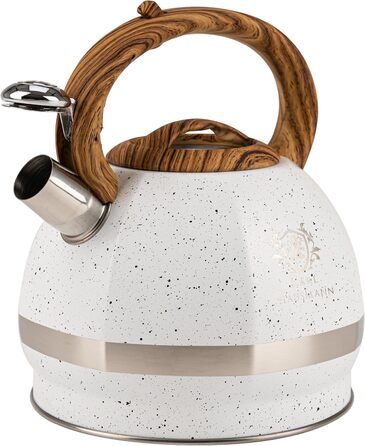 Чайник для води Induktion Karl Hausmann 3L з білого мармуру - автоматичний свисток, нержавіюча сталь, підходить для всіх типів плит