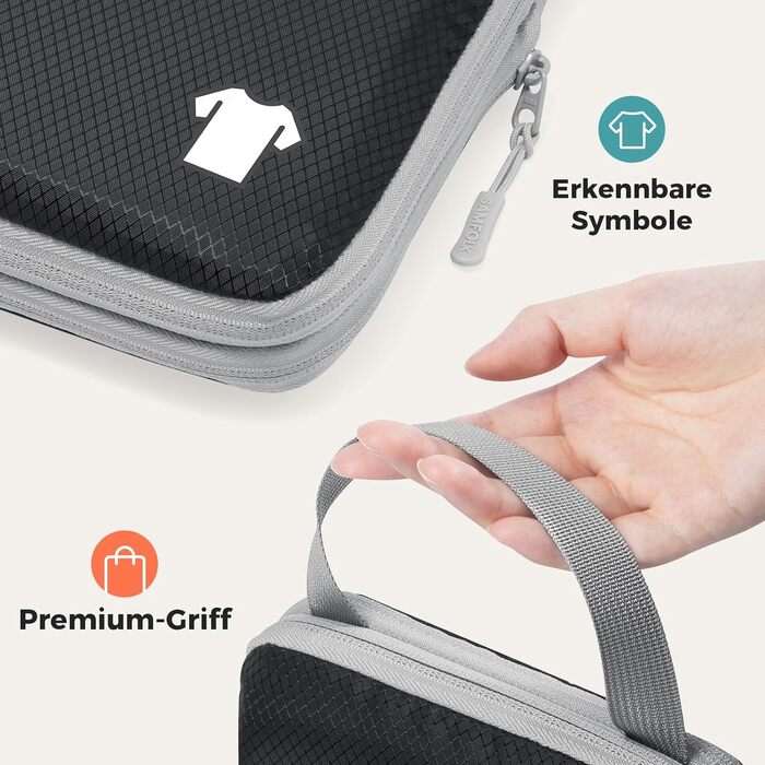 Органайзери для валізи - набір 8 шт. (Compression Packing Cubes), вологостійкий, для подорожей, чорний