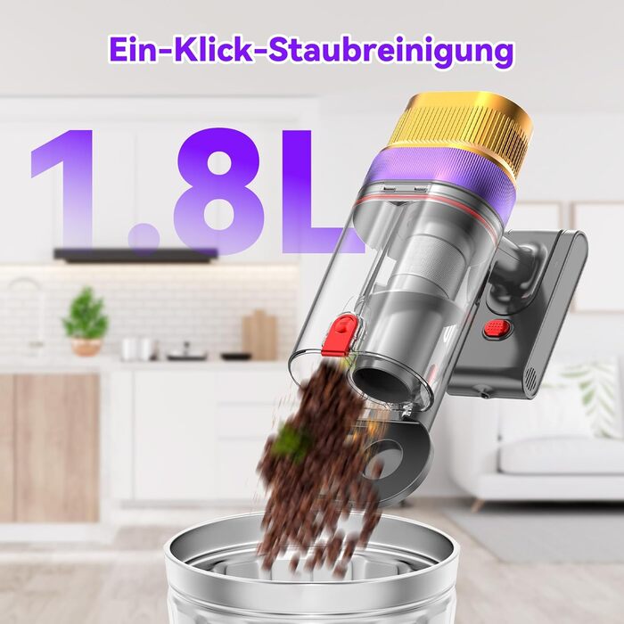 Бездротовий пилосос Vistefly V15 Ultra з акумулятором, 58000Pa, 600W, 70 хвилин роботи, подвійний дисплей, контейнер для пилу, дизайн, для твердих поверхонь, килимів, шерсті тварин