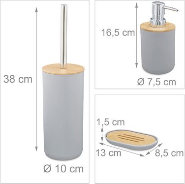 Набір для ванної кімнати Relaxdays, 6 предметів: аксесуари для ванної з пластику та бамбуку, повна комплектація, сірий колір