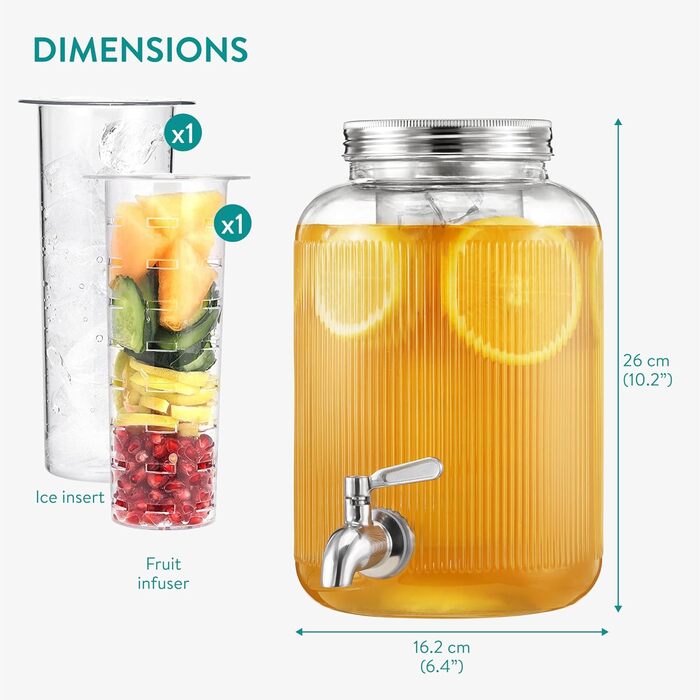 Navaris Drink Dispenser with Tap - Punch Bowl with Lid - Glass Drink Dispenser with Tap - Glass Water Dispenser - Lemonade Dispenser - Juice Dispenser - 4 Liters