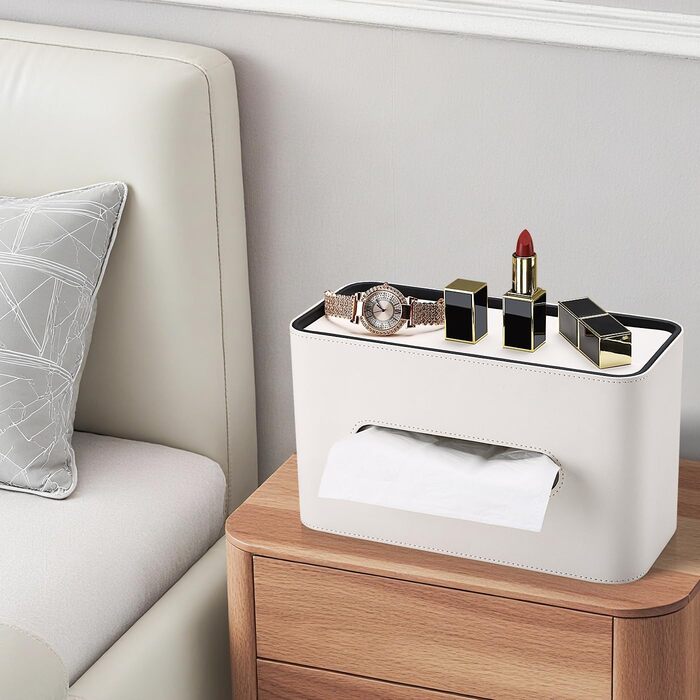 Скріпка для серветок GORESE, шкіряна, квадратна, біла (25.5 x 15 x 10.3 см)